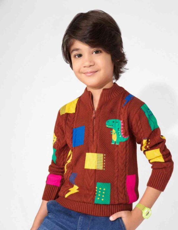 Boys Colourblocked Round Neck Long Sleeves Sweater