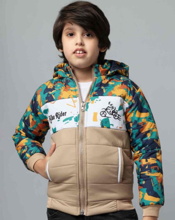 Boys Colourblocked Winter Hooded Puffer Jacket