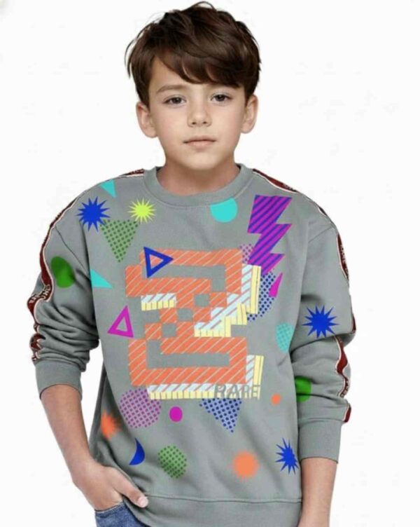 Kids Graphic Printed Shirt Collar Cotton Quilted Winter Wear Sweatshirt