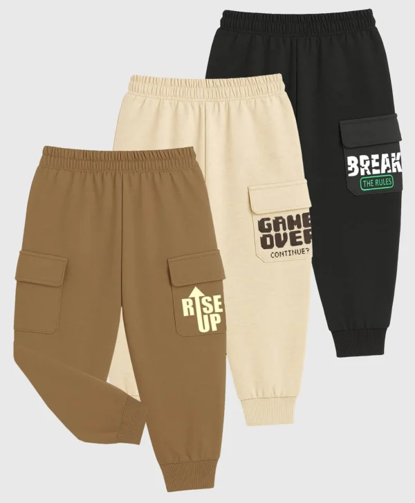 Cotton Pack Of 3 Game Over & Break The Rules Text Printed Cargo Pajamas - Multi Colour